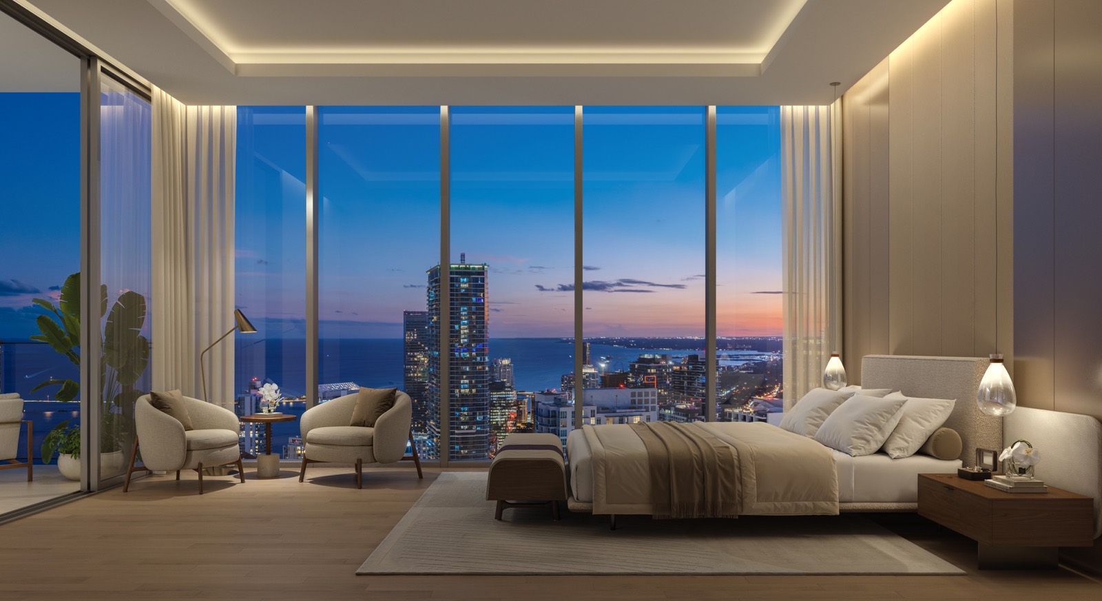 Primary bedroom at 619 Brickell